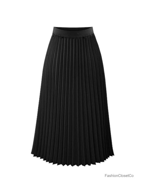Dresses & Skirts - Pleated Midi Skirt High Waist Chiffon A-Line Flowy Summer Boho Casual